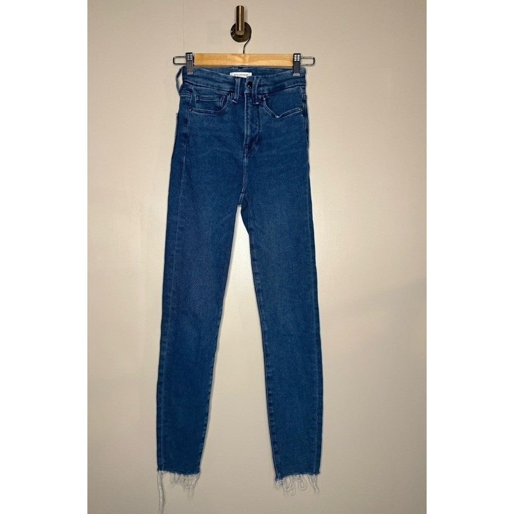Good American Good Waist High Rise Skinny Jeans Raw Hem Size‎ 24